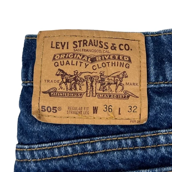 Vintage Levis 505 Jeans 33 x 32 (actual) Straight Blue Orange Tab Mexico 1995